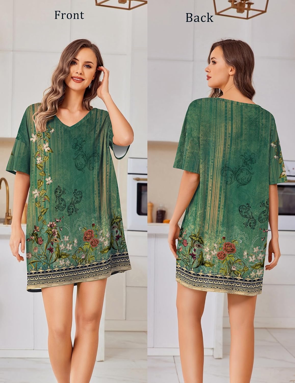 Ekouaer Plus Size Nightgowns for Women Oversized Sleep Shirt Short Sleeve Nightshirt T-Shirt Dress Sleepwear S-4XL - Image 3