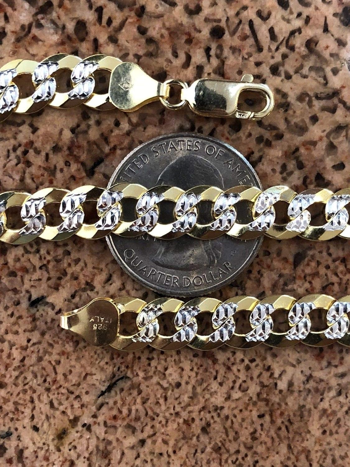 HarlemBling Men's Cuban Link Bracelet 14k Gold Over Solid 925 Sterling Silver Bracelet - 8.5" 8mm - Two Tone Diamond Cut Pave: Clothing, Shoes & Jewelry