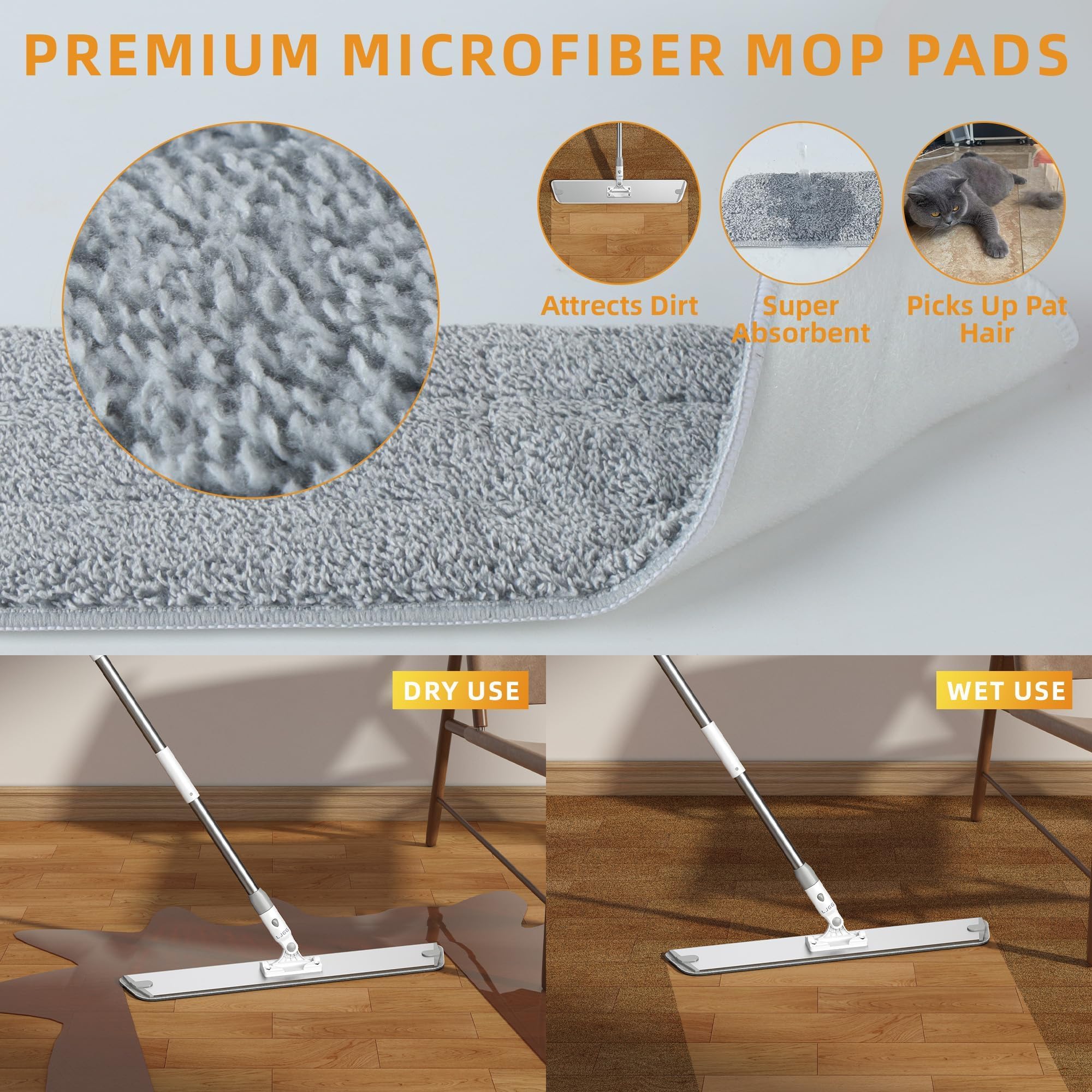 Mopas de Microfibra para Limpieza de Suelos, Herramienta de Limpieza de zócalos de 24 Pulgadas, mopa Plana para Piso Laminado de Madera Dura, Azulejos de Vinilo, mopa de baño y Cocina con 4