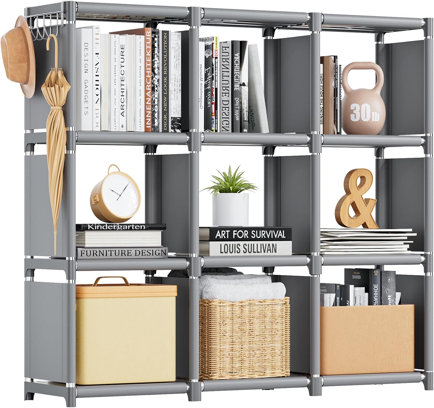 Book Shelf, 12 Cube Storage Organizer, DIY Bookcase, Metal Bookshelf,Tall Book case