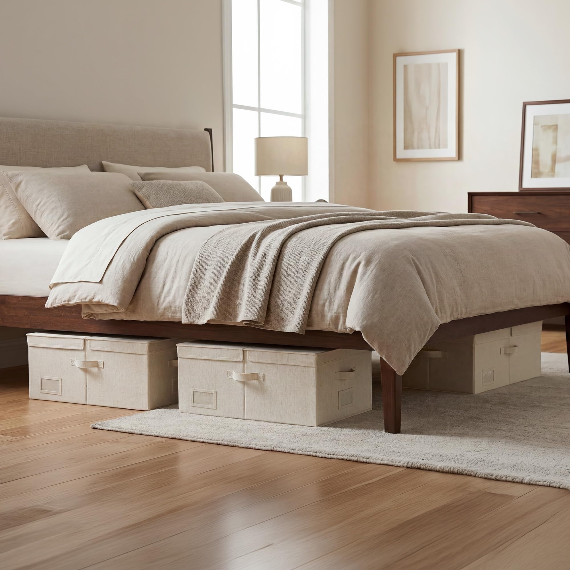 StorageWorks Scomparti extra grandi con coperchi, organizer decorativo da 55 l, con divisorio, scatole in tessuto con manici, beige, confezione da 2