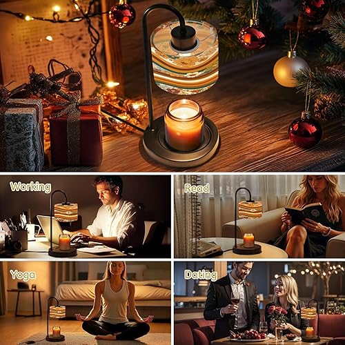 Miniatura 6 de Candle Warmer Lamp with Timer and Dimmer, 70s Retro Flower Seamless Groovy Vintage Floral Repeat Wax Melt Warmer with 4 Bulbs, House Warming