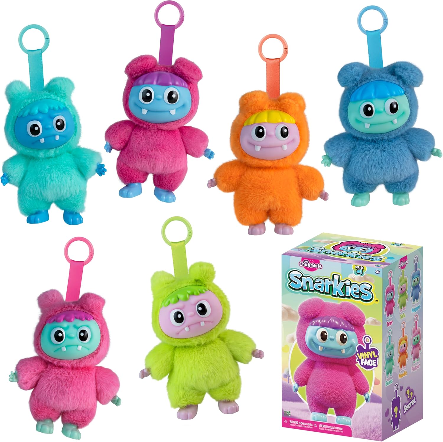 ORB Plush Toy Cuties Assorted Blind Box Keychain Bag Charm Toys - 1 Individual Plush Doll Charmlet - Collectible Vinyl Faced Plushies Charms for Backpacks, Keys, Wristlets, Handbags and More