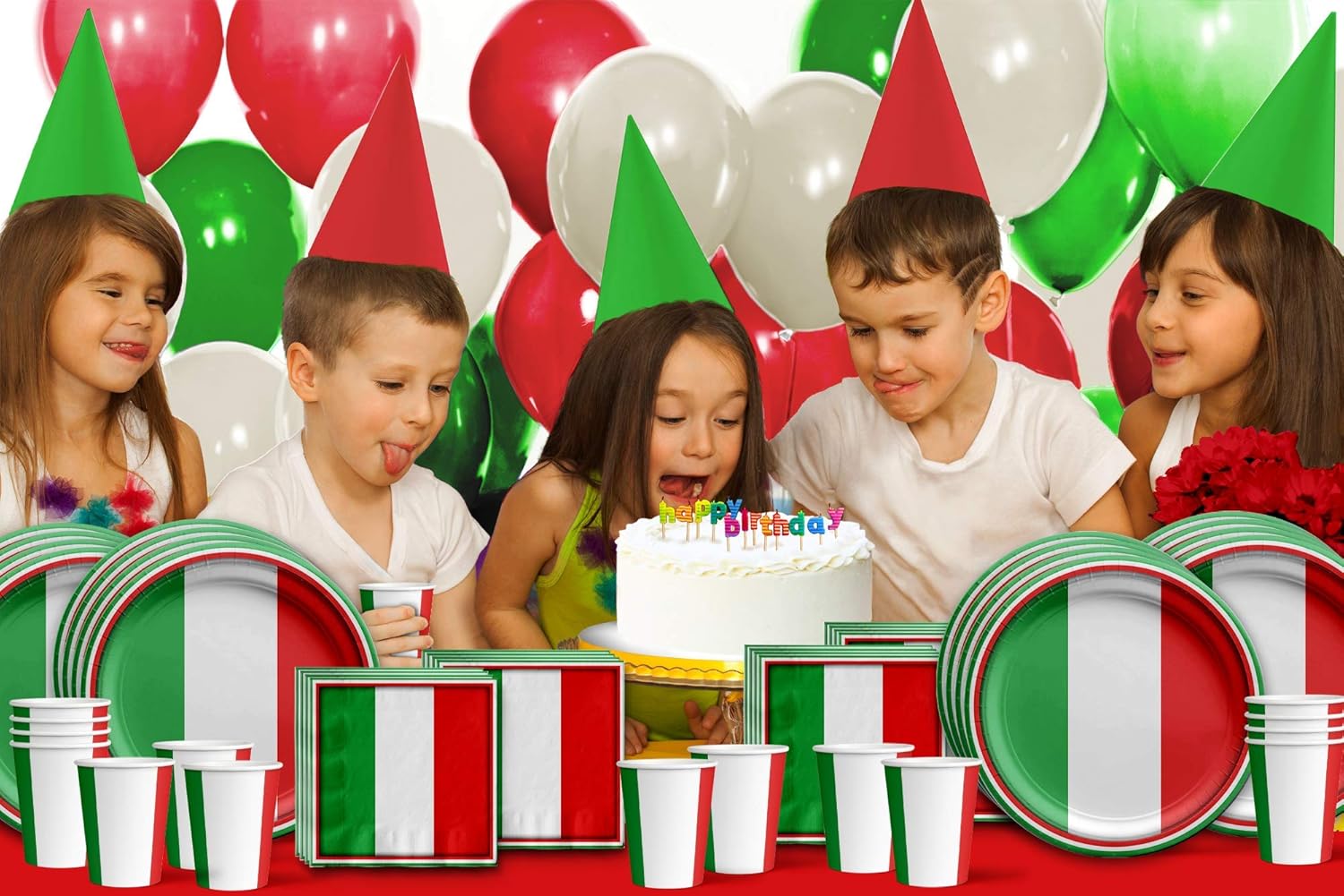 Italy Italian Flag Birthday Party Supplies Set Plates Napkins Cups Tableware Kit for 16 - Image 7