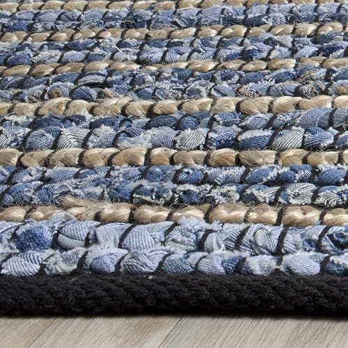 Miniatura 3 de SAFAVIEH Cape Cod Collection - Alfombra de área de 6 x 9 pies, azul y natural, tejido plano, hecho a mano, yute trenzado y algodón, ideal para zonas