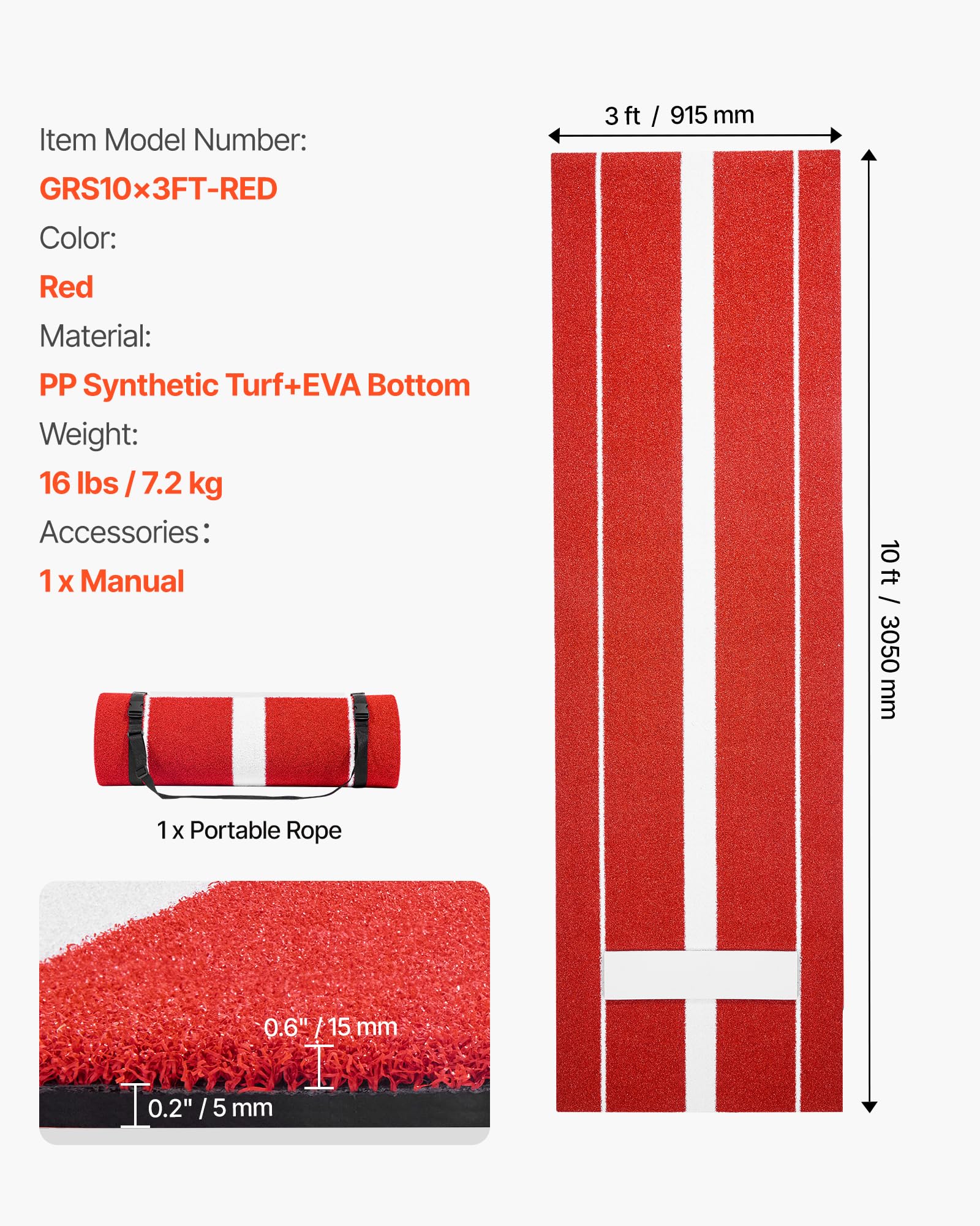 VEVOR Tappetino da lancio per softball/baseball con tumulo in gomma, anti-scolorimento e retro in schiuma antiscivolo, portatile, per allenamento Fastpitch per allenamento al chiuso e all'aperto, 3 x
