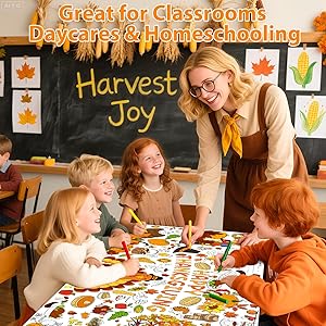 AinDen Thanksgiving Coloring Tablecloth, 72x30 Inch Kids Craft Table Cover, Fun Coloring Table Cloth and Art Activity, Thanksgiving Crafts for Kids