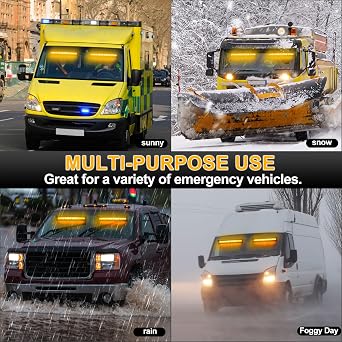 2x17Inch Led Car Strobe Warning Lights - 32LED Emergency IP65 Flashing Recovery Warning Strobe Light Beacon, 23 Flash Patterns Flashing Light for Car Vehicles Trucks (amber.)
