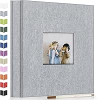 Artfeel Self-Adhesive Photo Album 40 Pages Linen Cover with Window for 3x5-8x10 Pictures DIY Scrapbook Gift