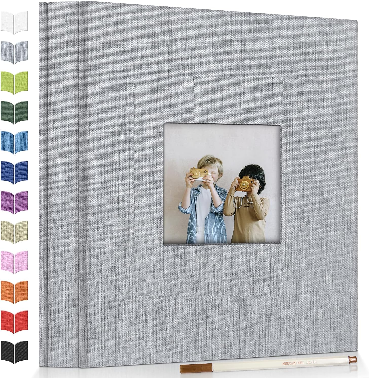 Artfeel Photo Album Self Adhesive Scrapbook Album for 3x5 4x6 5x7 8x10 Pictures,40 Pages Linen Cover with Display Window DIY Photo Book,Ideal Gifts for Family Travel Wedding Baby