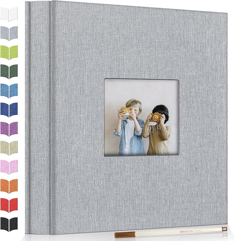 Artfeel Photo Album Self Adhesive Scrapbook Album for 3x5 4x6 5x7 8x10 Pictures,40 Pages Linen Cover with Display Window DIY Photo Book,Ideal Gifts for Family Travel Wedding Baby