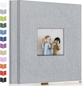 Artfeel Photo Album Self Adhesive Scrapbook Album for 3x5 4x6 5x7 8x10 Pictures,40 Pages Linen Cover with Display Window DIY Photo Book,Ideal Gifts for Family Travel Wedding Baby