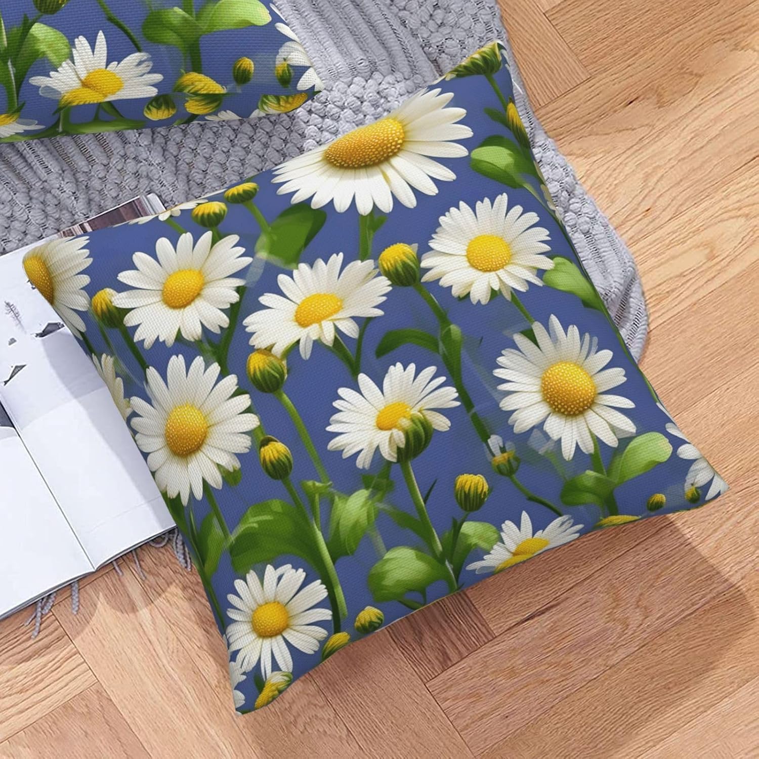 Spring Daisy Flowers Imitation Linen Pillowcase -2 Sets, Fashionable Home Decoration, Used for Sofas, Gardens, beds