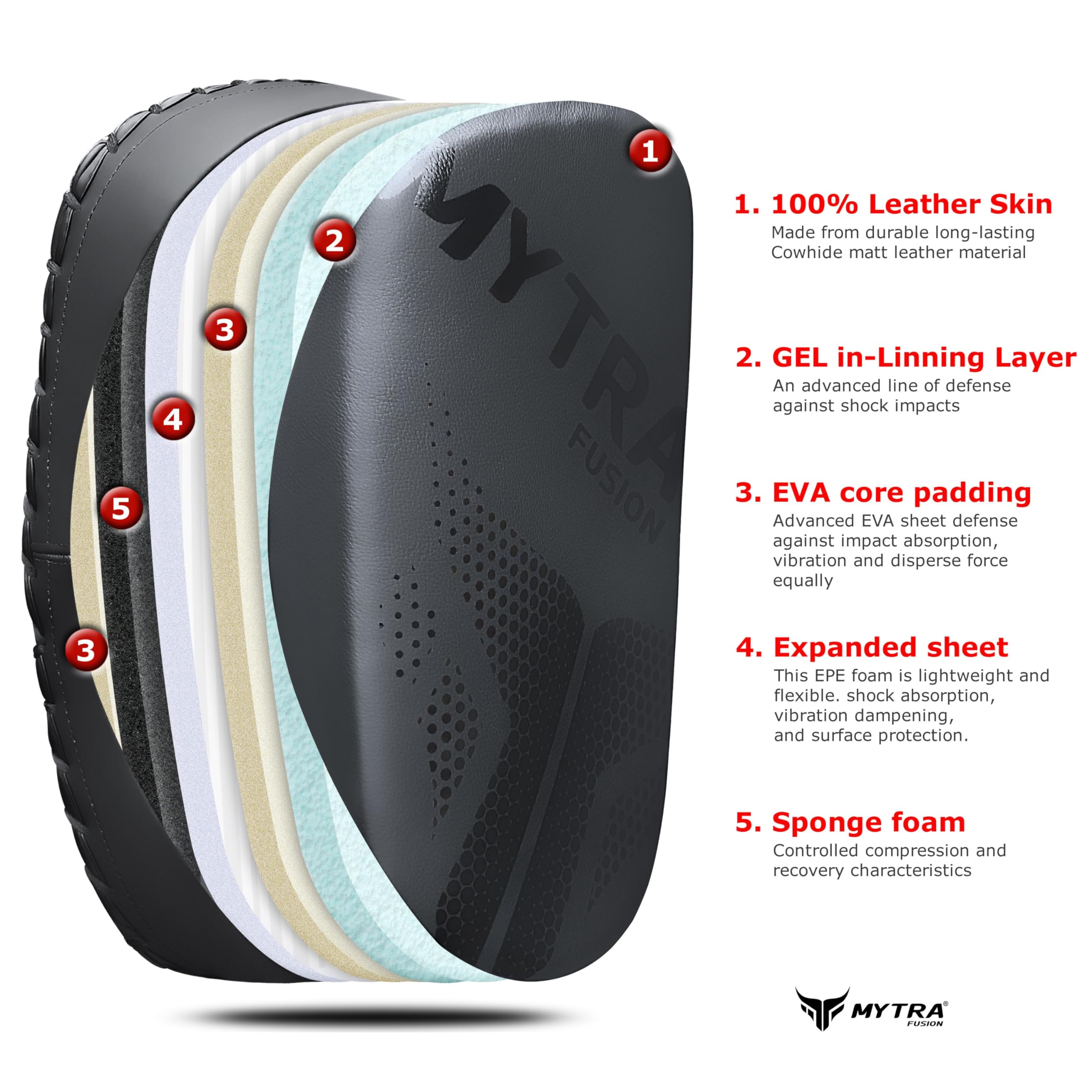 Mytra Fusion Pao Curvi in Pelle Colpitori per MMA, Kickboxing, Taekwondo, Allenamento e Arti Marziali Scudo Kick Pad Thai X 1 Unità Singola