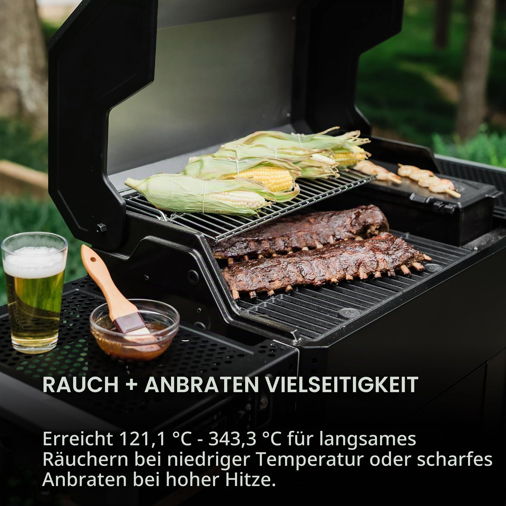 Meisterbuilt AutoIgnite 545 Digitaler Holzkohlegrill und Räucherofen mit digitaler Steuerung, App-Konnektivität, Anbratplatte, Mini-Trichter und 545 Koch-Quadratzoll in Schwarz, Modell MB20042724