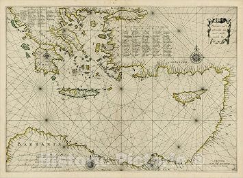 Eastern Mediterranean Sea Map 1654 - Historical Map Print - 44in x 32in
