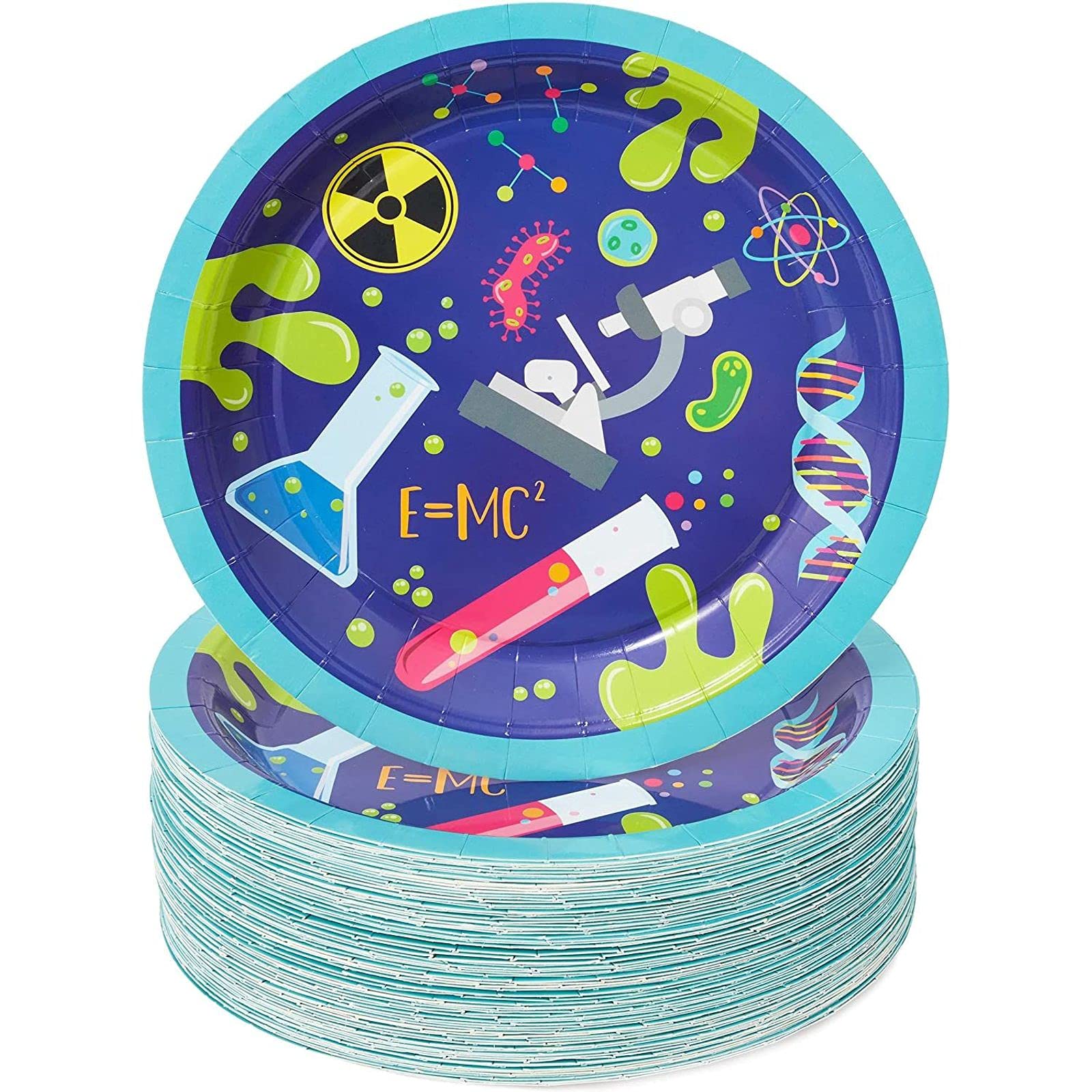 80 Pack of Science Lab Party Paper Plates for Birthday Party (9 Inches, Blue)