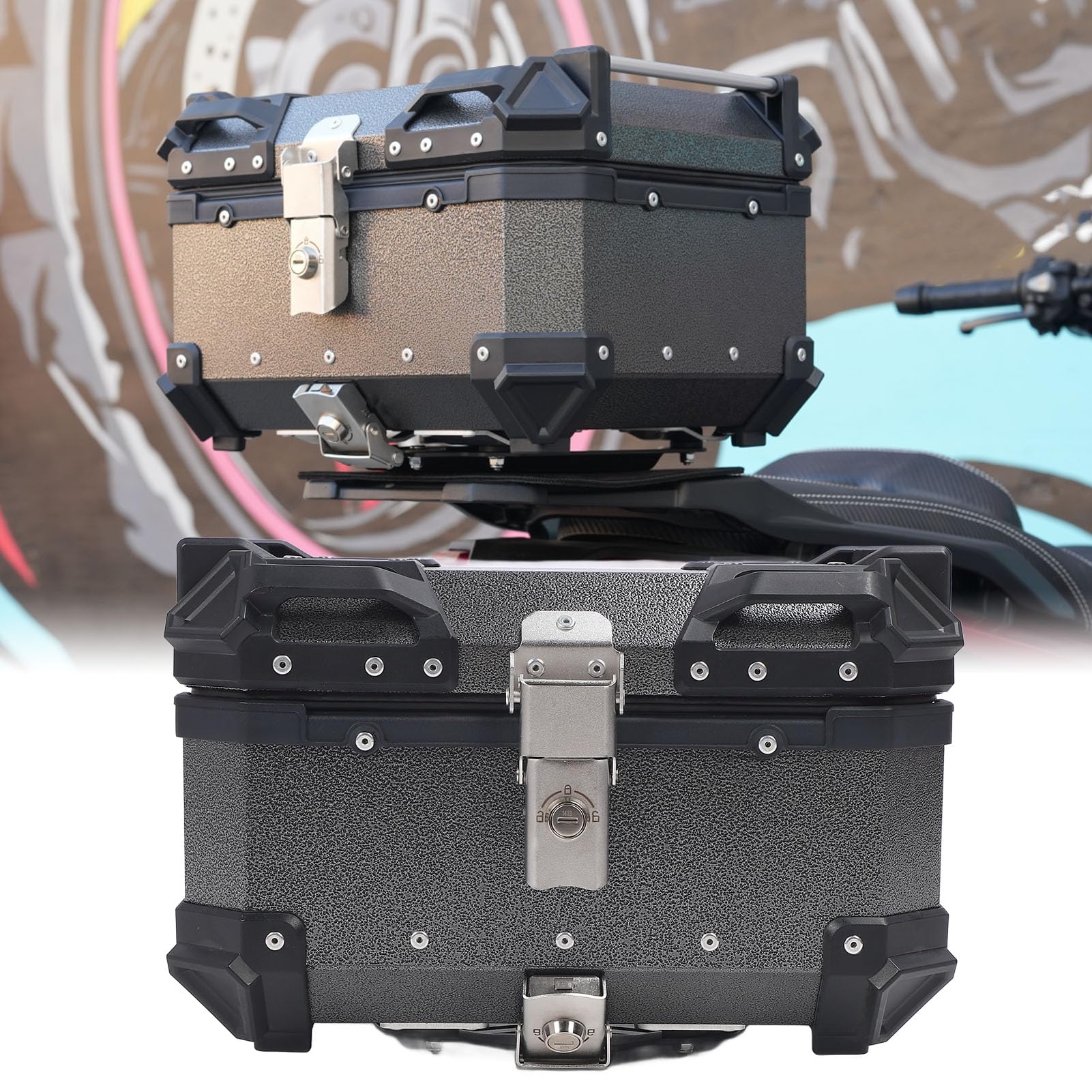 Akozon Motorcycle Top Case Aluminum Alloy Trunk Box Helmet Luggage Storage Black 25L Capacity