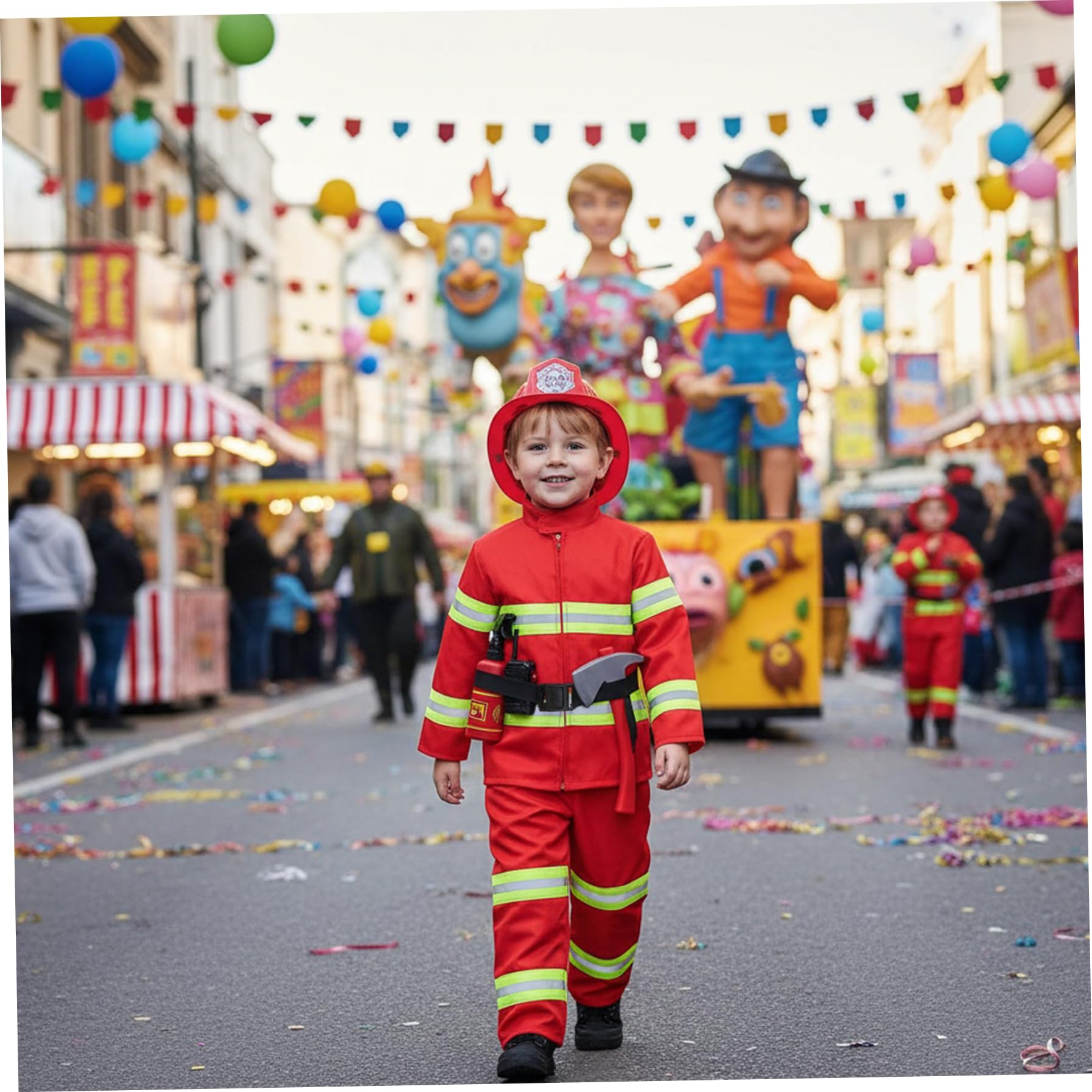 Costume da Pompiere per Bambini Costume da Pompiere da 8 Pezzi per Bambini con Casco di Sicurezza Cappello ed estintore per Ragazzi e Ragazze