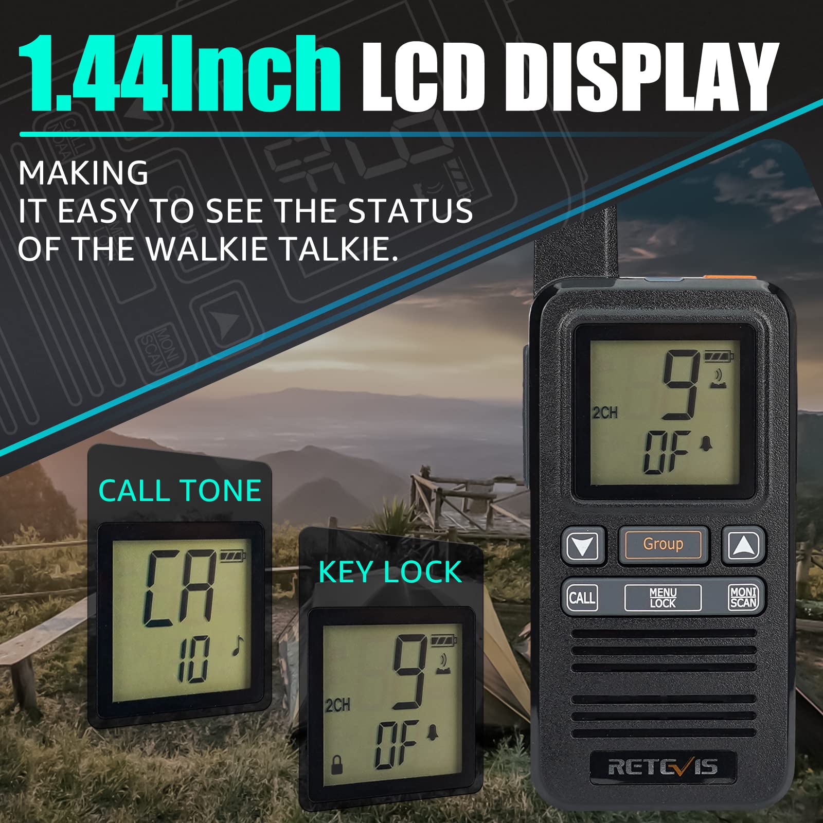 Retevis RB667 Walkie Talkie Profesional Pequeño, PMR446 Walkie Talkie Recargable 1600mAh, Pantalla LCD, VOX, USB-C, para Adultos, Restaurante, Senderismo (Negro,2 Pcs)