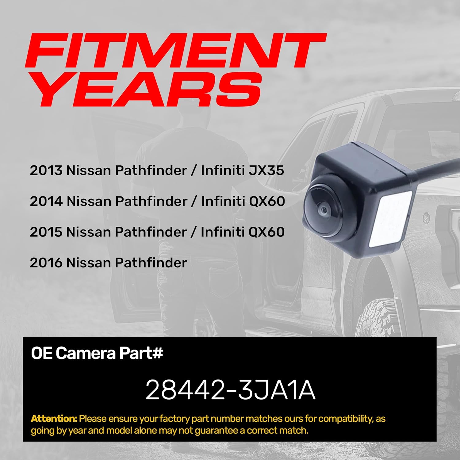 Master Tailgaters Replacement for Infiniti JX35 (2013), QX60 (2014-2015) / Nissan Pathfinder (2013-2016) Backup Camera OE Part # 28442-3JA1A