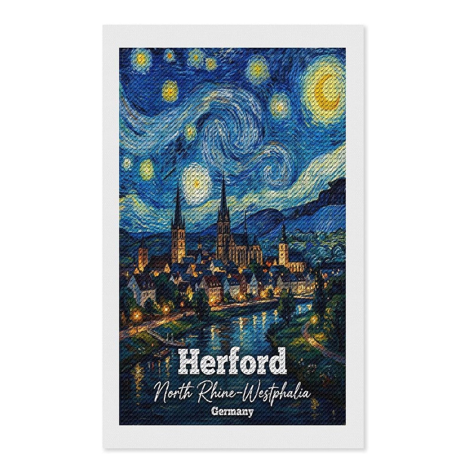 Junmoney Herford Germany Starry Night DIY Diamond Art Canvas Kit 12"x20", Farmhouse Decor, Vintage Style Decor, Handmade Wall Decor, Canvas Picture