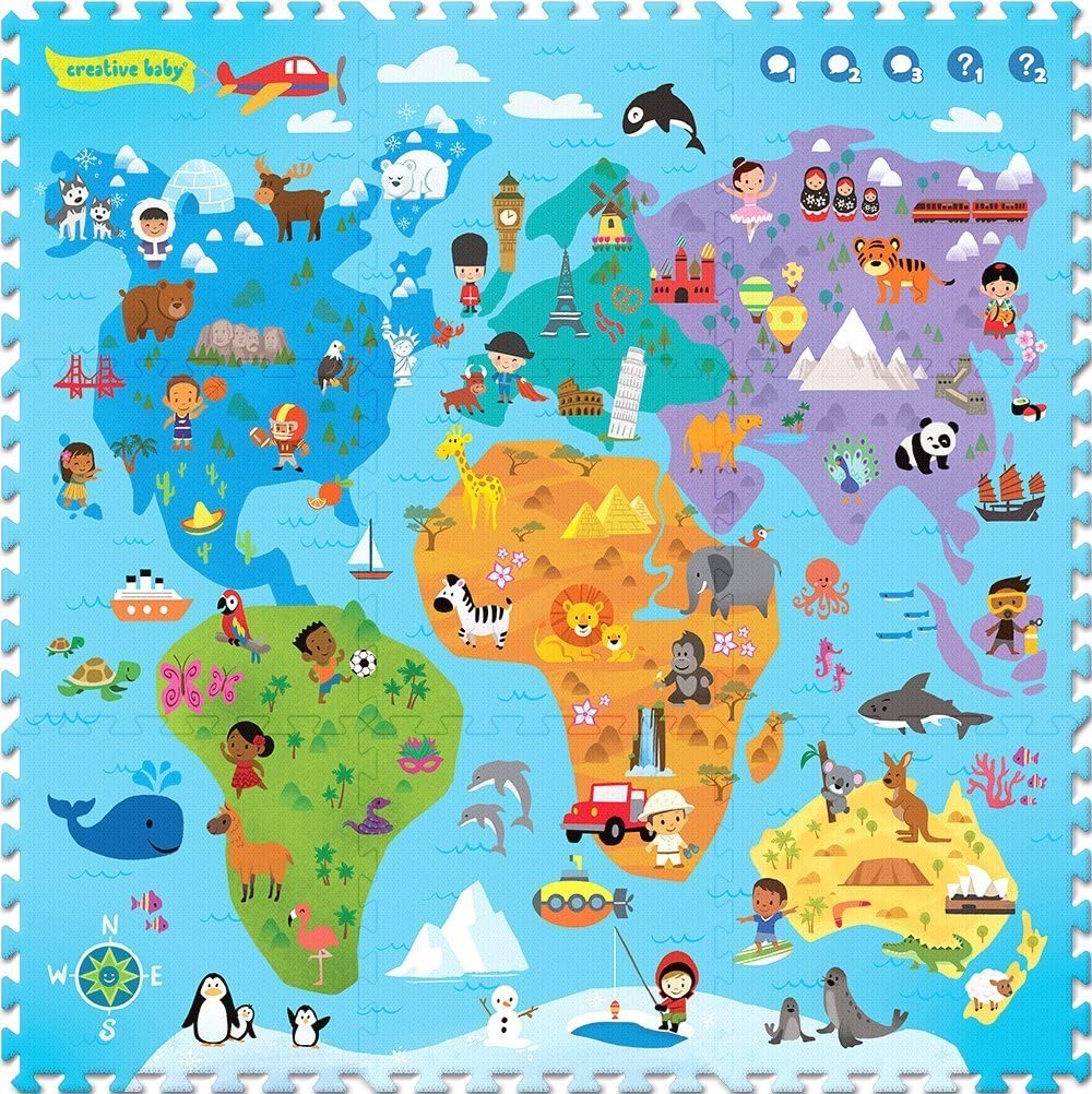 Creative Baby 9 Piece Interactive Playmat, Around The World
