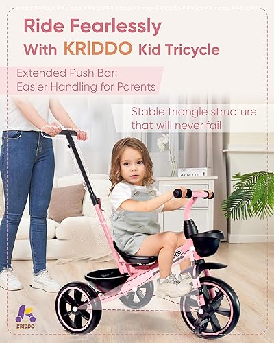 Miniatura 5 de KRIDDO Triciclo 2 en 1 para niños de 18 meses a 5 años de edad, mango de empuje extendido para empujar sin esfuerzo, triciclo de regalo para niños