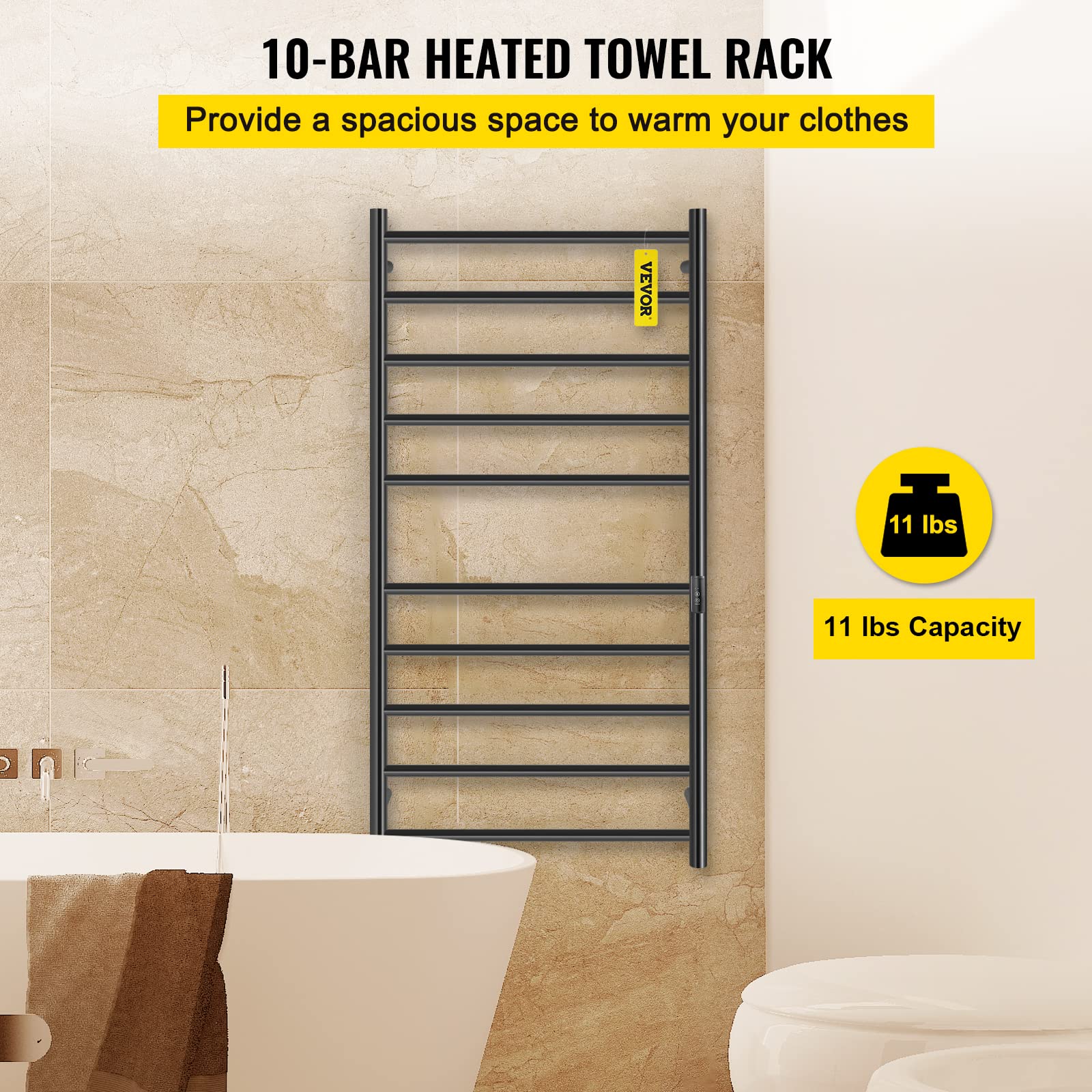 Buy VEVOR Heated Towel Rack, 10Bar Towel Warmer Rack, Wall Mounted Electric Towel Warmer