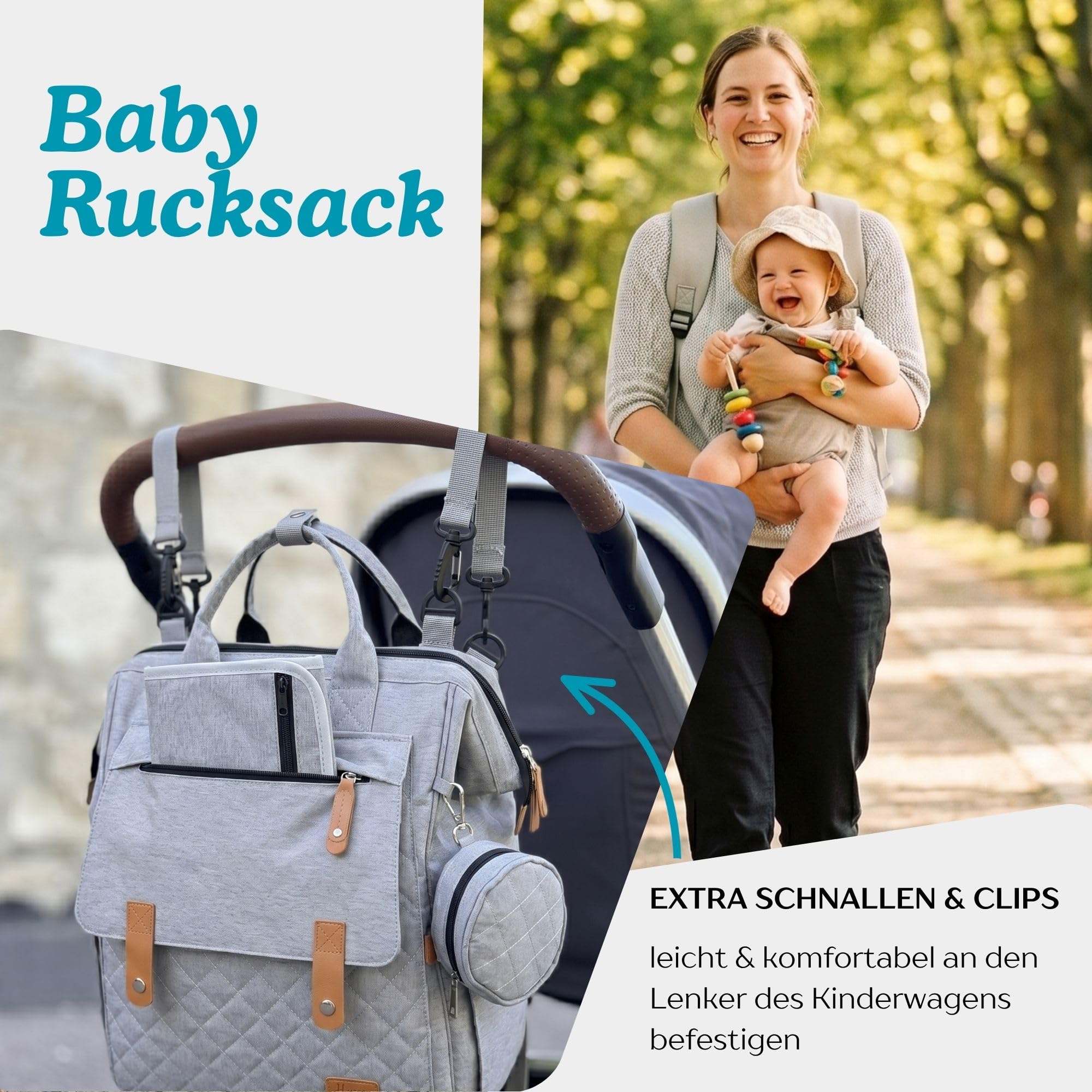 Wickelrucksack inkl. Wickelunterlage, Wickeltasche Groß mit Viel Stauraum, Baby Rucksack für Unterwegs, Navy