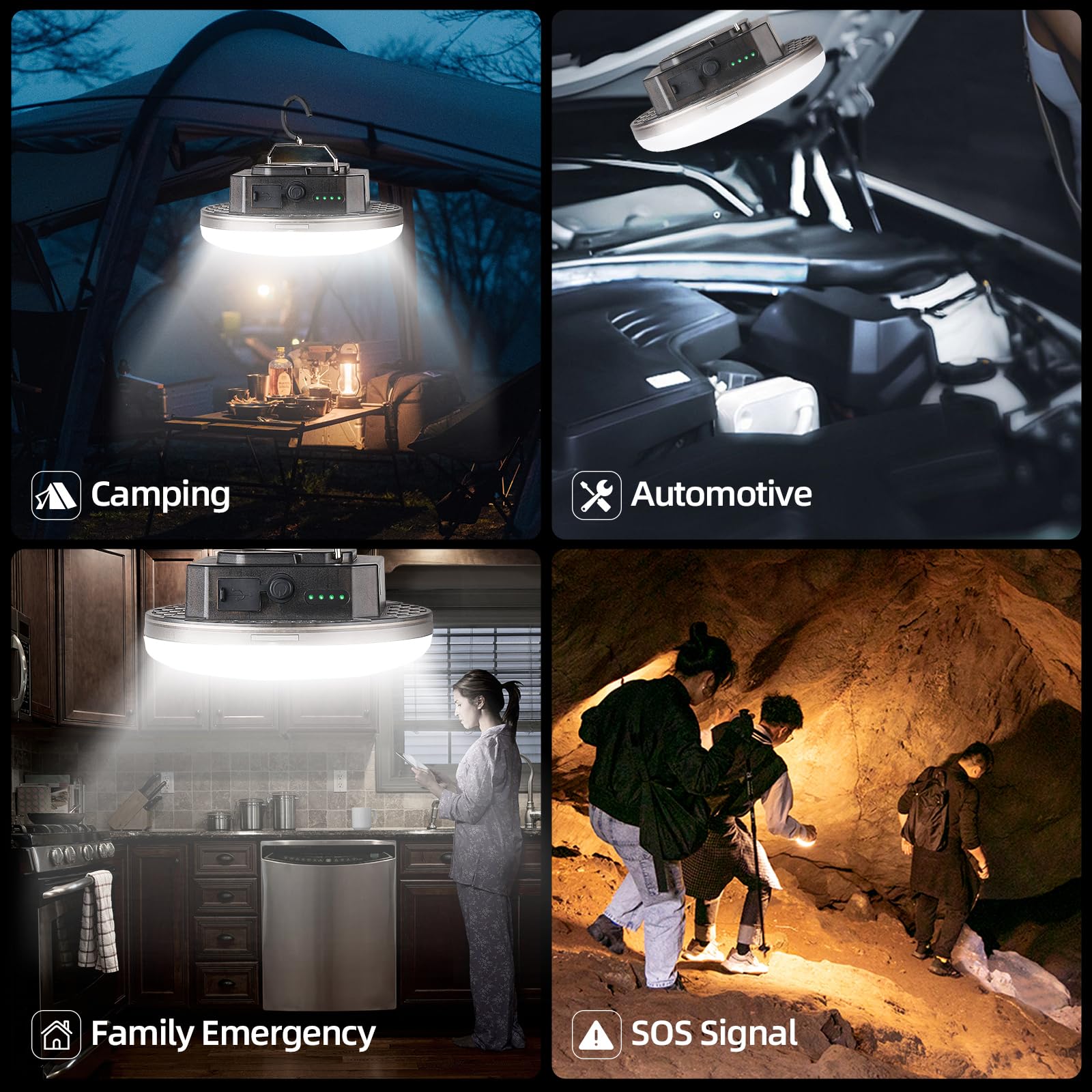 LED Camping Laterne, USB-C Wiederaufladbar 5000mAh 20H Laufzeit, 4 Modi mit SOS, IPX5 Wasserdicht, Magnetfuß & Faltbarer Haken für Outdoor, Zelt, Notfall & Hurricane