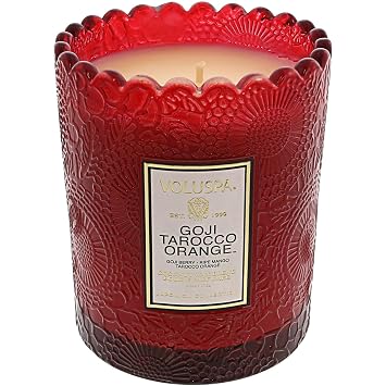 Voluspa Goji and Tarocco Orange Scalloped Edge Glass Candle, 6.2 Ounces