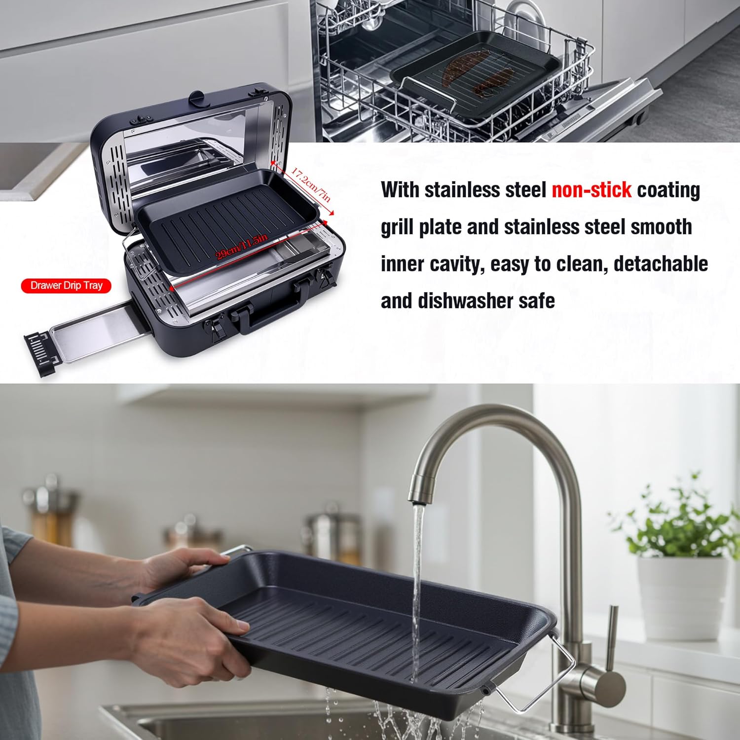 Electric Smokeless Grill, Portable Electric Grill Griddle with Detachable Non-Stick Grill Plate, Quartz Infrared Heating Korean BBQ Grill for Baking Steaks Chicken Wings Hamburgers Sausages ect