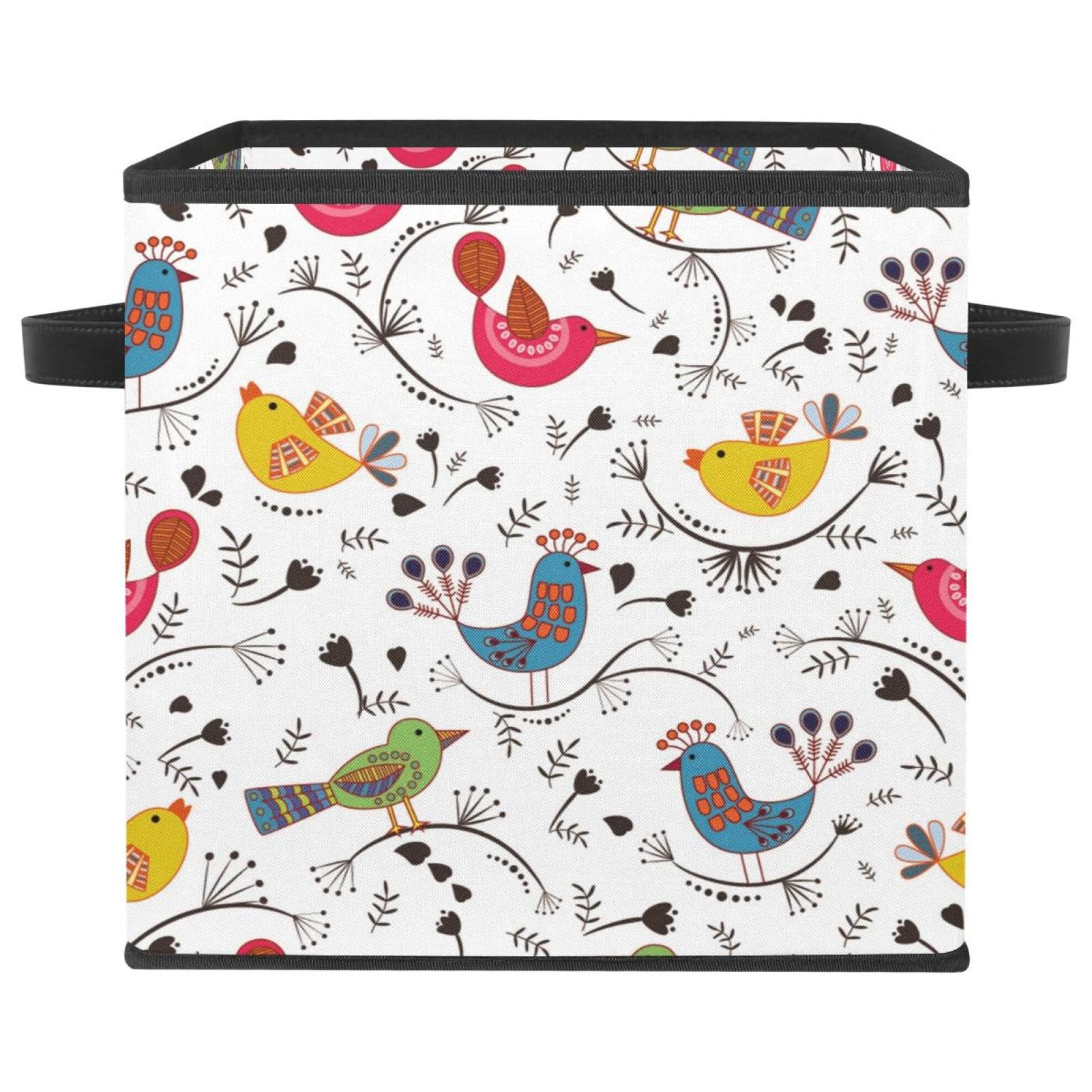 Boîte de rangement pour jouets et livres bac en tissu avec poignées motif oiseau