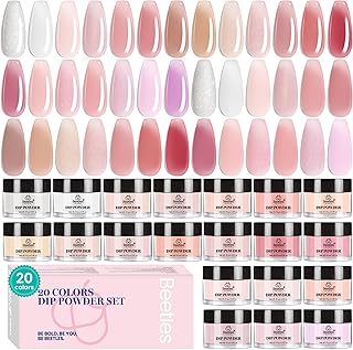 Beetles Pink Nude Dip Powder Nail Set, 20 Colors Neutral Jelly Pink Sheer Glitter White Dip Nails Powder Starter Kit, Jelly Effect French Nail Art Starter Summer Manicure Salon DIY Home Gift for Women