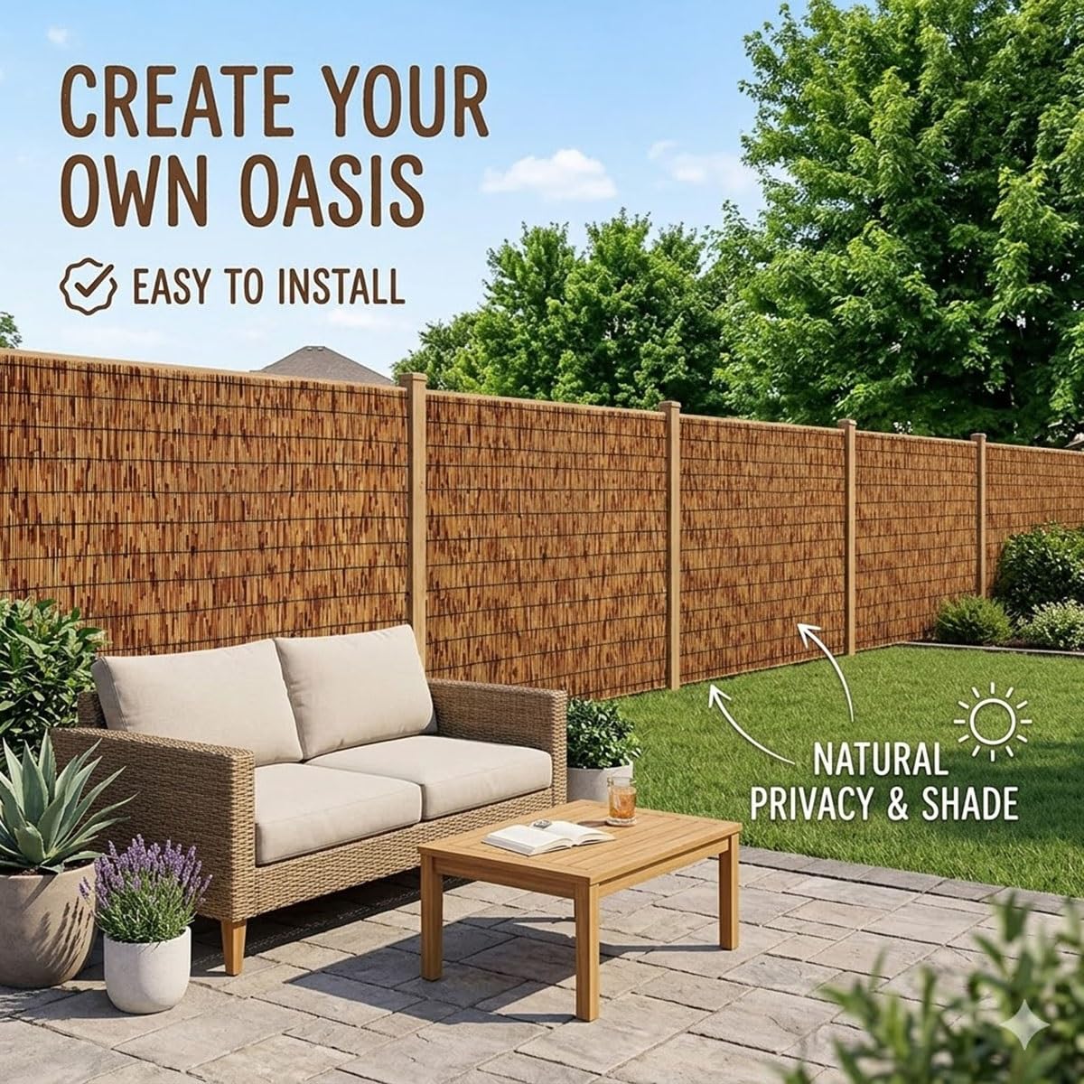 Rollo Cañizo Ocultación Exterior de Caña Natural y Bambú 1.2x5m, Valla Jardín Exterior, Cerramiento Terraza, Pantalla Privacidad, Resistente(Marrón,1.20mx5.0mx3pack)