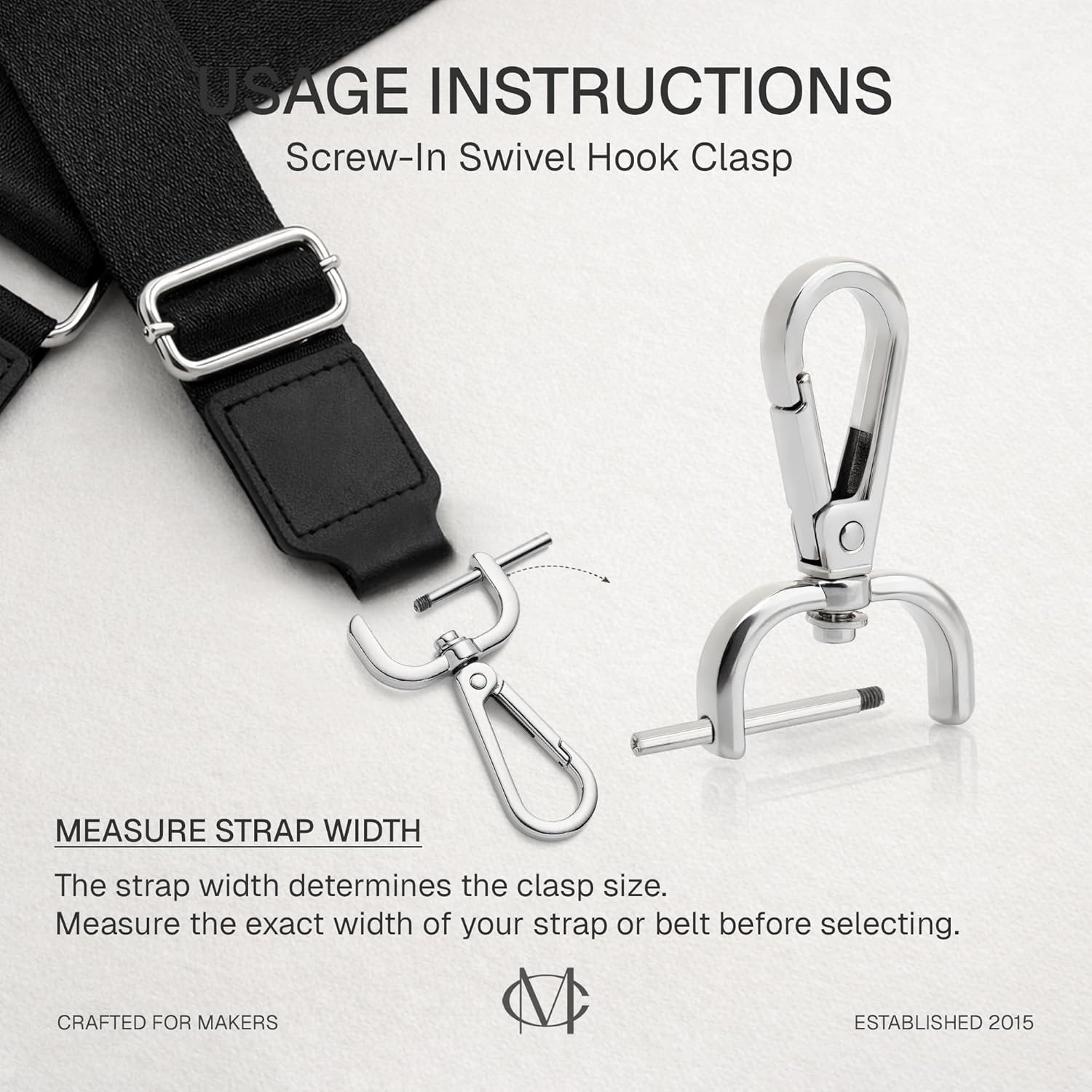 CRAFTMEMORE 2pcs Detachable Snap Hook Swivel Clasp w/Screw Bar VT493 Bag Strap Hardware Replacement (1 Inch, Silver) - Image 3