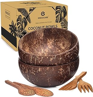 Natural Coconut Bowls with Spoons and Forks | Eco-friendly Vegan Organic...