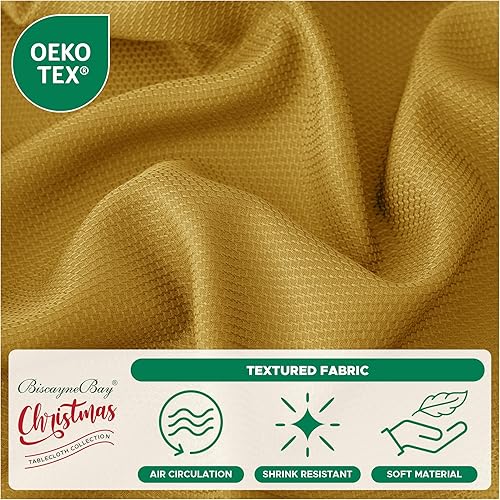 Miniatura 4 de Biscaynebay Textured Fabric Square Christmas Tablecloths 54x54 Inches, Gold Water Resistant Spill Proof Tablecloths for Dining, Kitchen, Wedding and