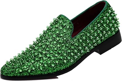 SPK70 Mens Vintage Spike Dress Loafers Slip On Fashion Shoes Classic Tuxedo Dress Shoes
