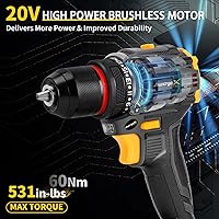 Vista 5 de Juego de herramientas de taladro compacto sin escobillas, caja de herramientas de taladro inalámbrico de 60 N.m 20 V con 2 baterías, juego combinado