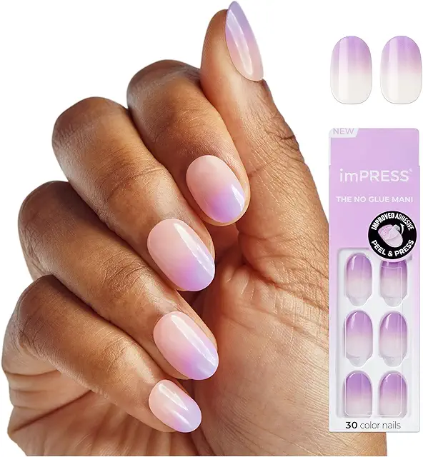 KISS imPRESS Press On Nails 'Take A Chance' Purple Short Oval - No Glue Needed