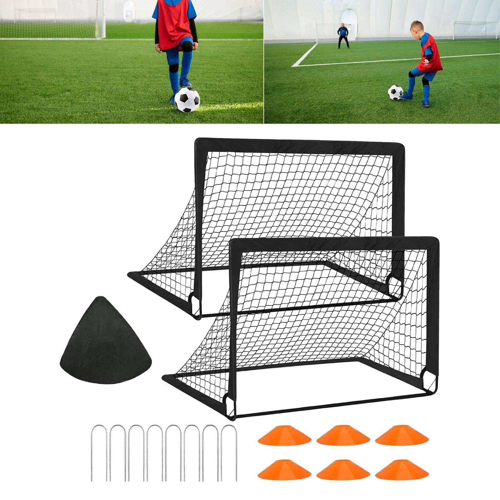 2 Piezas Portería de Fútbol Infantil Set Práctico Balón Bombilla Conos Montaje Fácil Y Bolsa Transportable Fibra de Vidrio Adecuado para