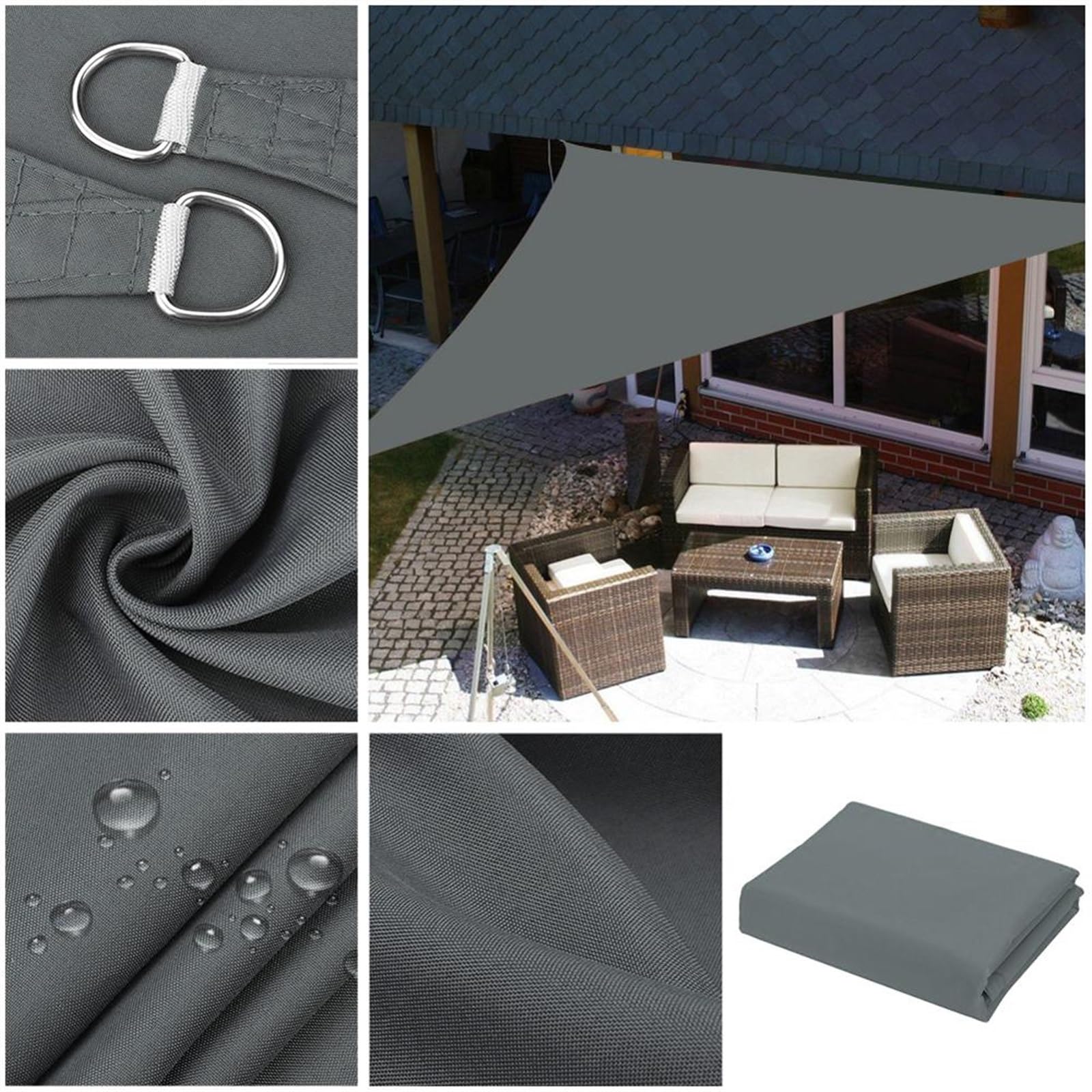 CLoxks 5x5x5/2x2x2M Impermeabile Sun Shelter Triangolo Parasole Protezione Outdoor Baldacchino Giardino Patio Piscina Ombra Vela Tendalino Ombra Panno (Color : Beige, Size : 360x360x360CM)