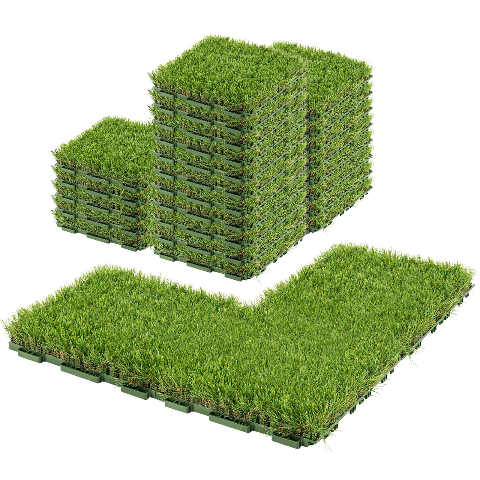 GROWNEER 1.57" H Interlocking Artificial Grass Tiles, 12" x 12" 6 Pcs Fake Grass Deck Turf Tiles with Upgrade Interlocking System Self-draining for Pet Indoor/Outdoor, Backyard, Patio