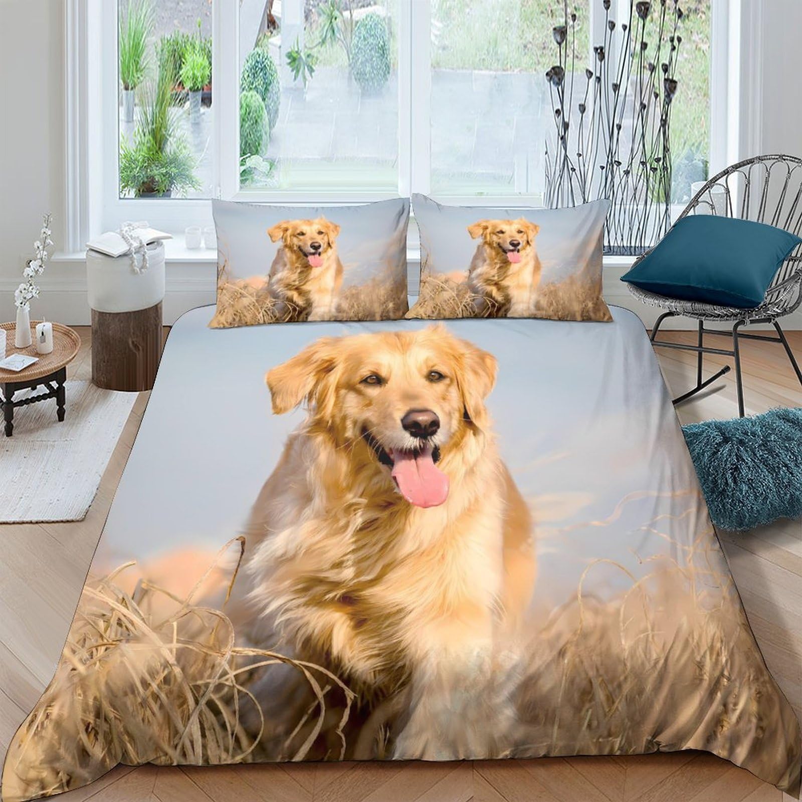 Ctjqhvkz Style-4 3D Printed Golden Retriever Fitted Sheet Microfiber Soft Breathable Dog Portrait Bed Cover For Bedroom Dorm Mattress Decor Single（135X200cm）