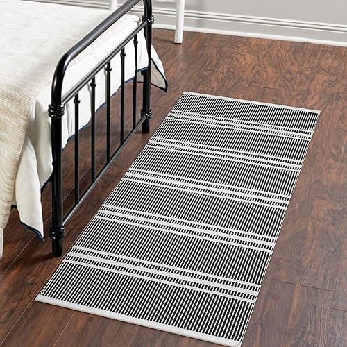 Miniatura 7 de KIMODE Alfombra de cocina de 2 x 4.3 pies, lavable reversible, a rayas, para dormitorio, alfombra de algodón tejida a mano, moderna alfombra de