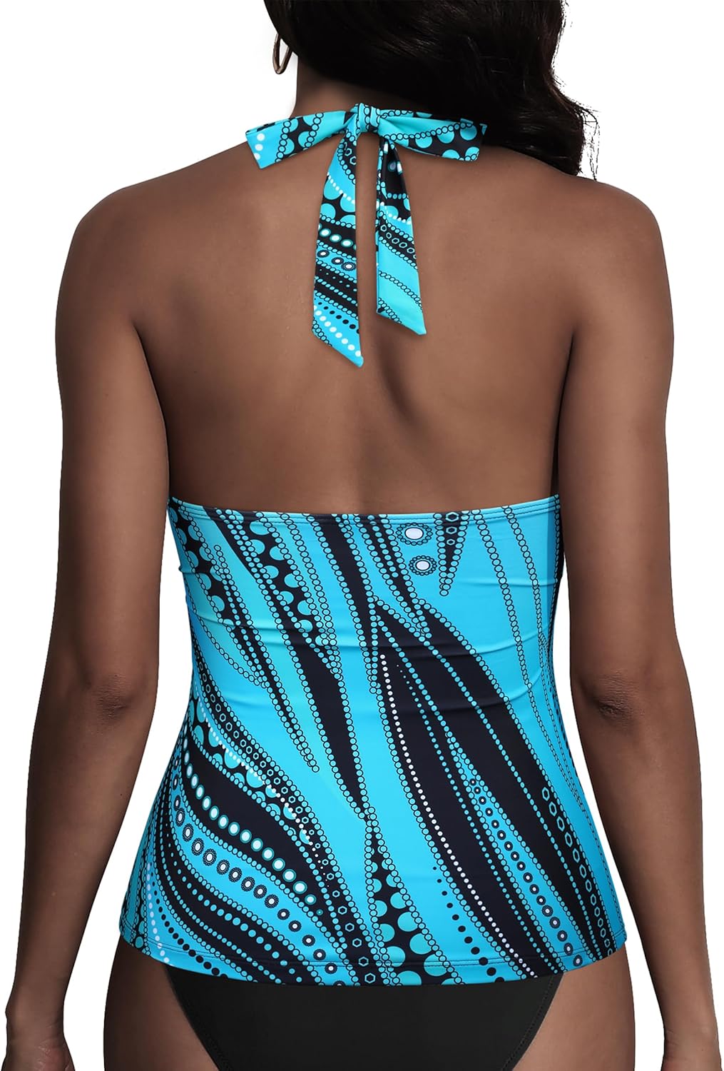 Hilor Women's Underwire Tankini Tops Ruched Tummy Control Bathing Suit Tops Plunge Halter V Neck Swimsuit Twist Swim Top Only - Image 3