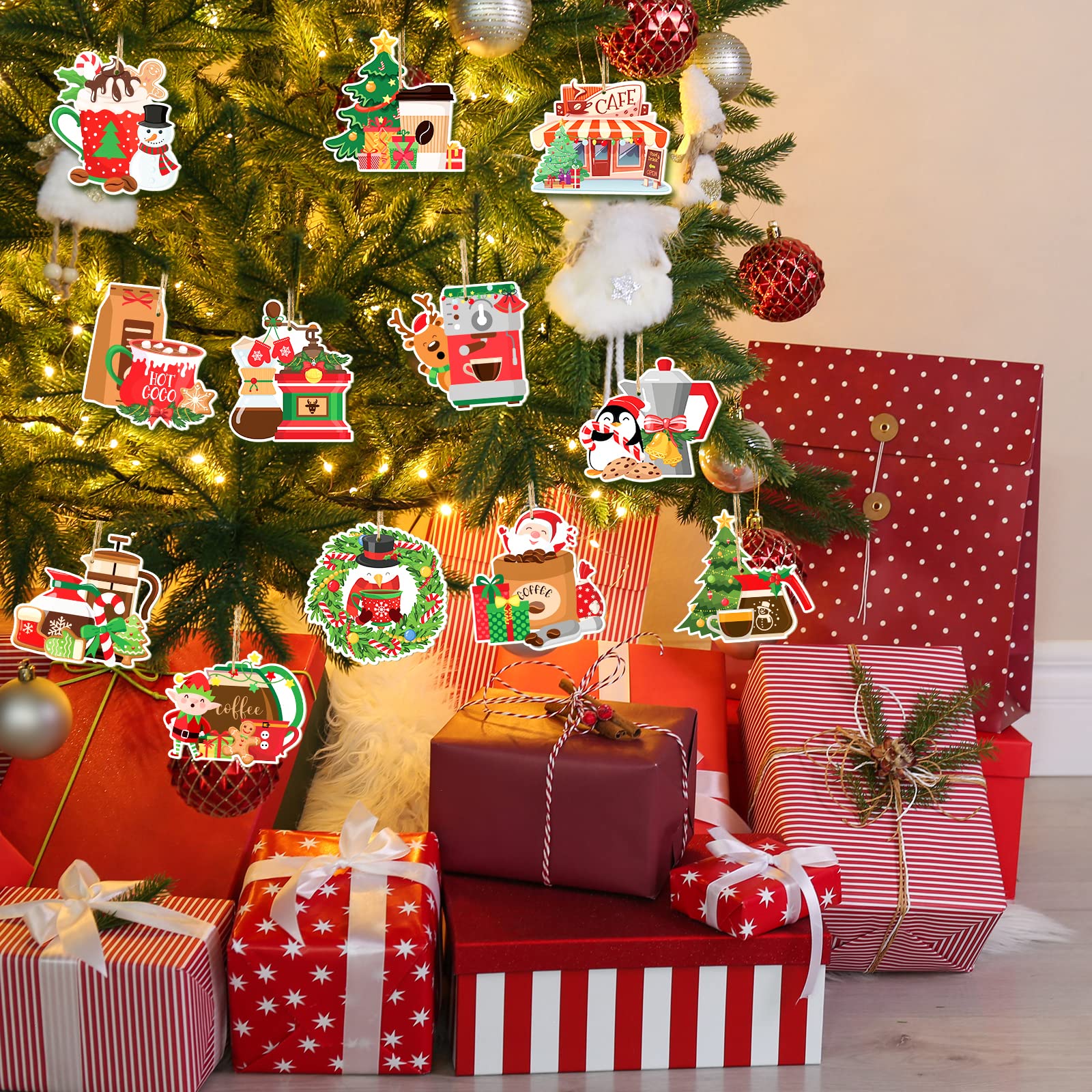 Amazon.co.jp: 24個 コーヒー好き クリスマス 木製オーナメント