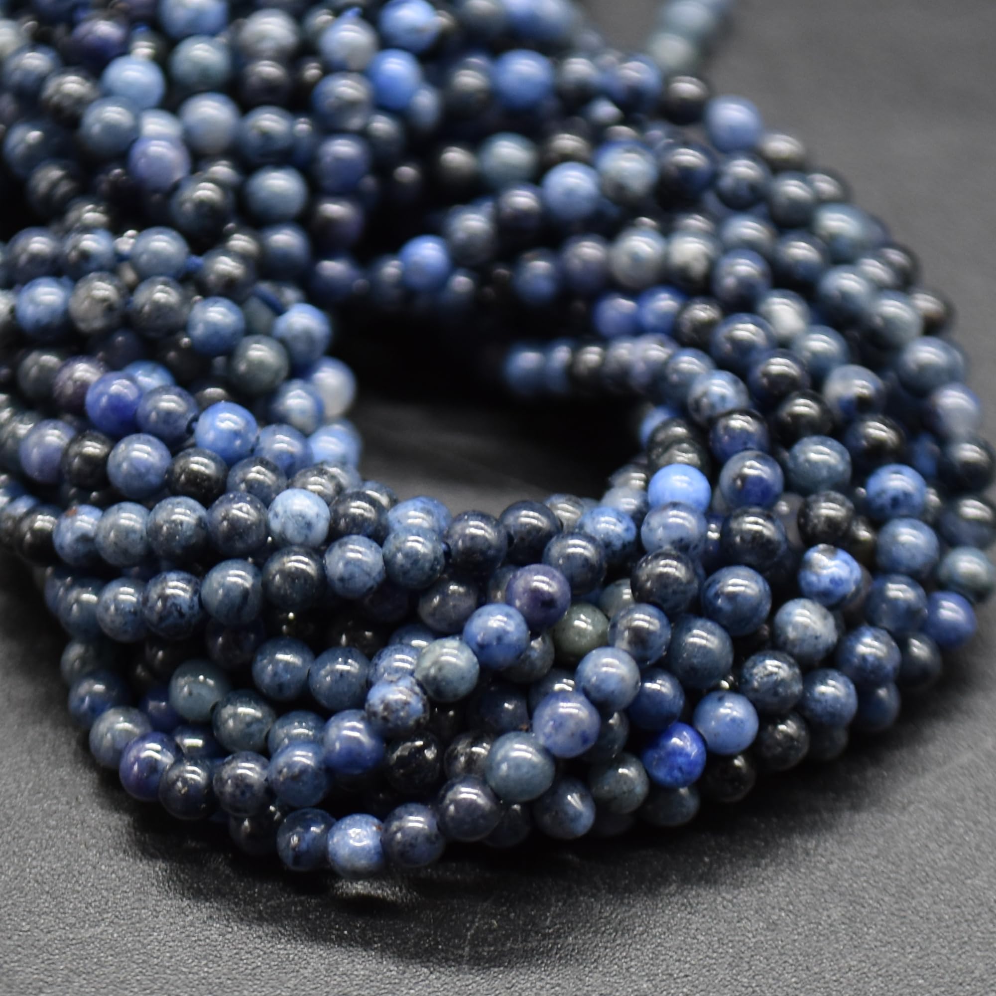 Grade A Natural Dumortierite Semi-Precious Gemstone Round Beads - 2mm - 15.5" Strand
